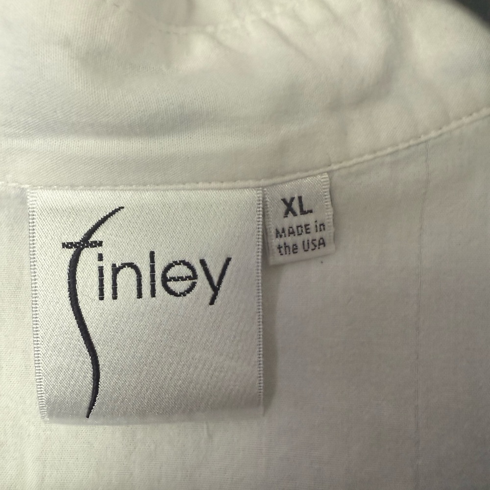 FINLEY | white cotton button top blouse with blue fringe detail | sz XL - Picture 6 of 7